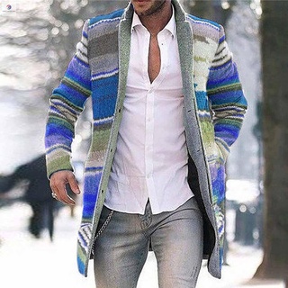 Hombres chaquetas largas caliente invierno abrigo chamarra Casual gabardina rayas Outwear (8)