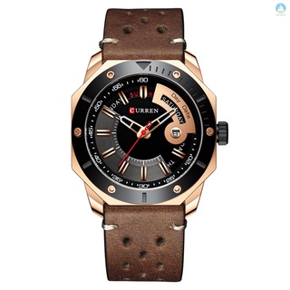 New CURREN 8344 Men Quartz Watch Fashion Multifunction Wristwatch Leather Strap 3ATM Luminous Display Chronograph Calendar Date Watches