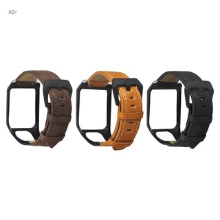 REV Replaced Genuine Leather Wrist Strap Metal Clasp Buckle Watchband Bracelet for TomTom Runner 2 3/Spark 3 Cardio/Music/Adventurer/Golfer 2 Watch Accessories
