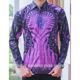 Batik ropa de los hombres PREMIUM brazo de larga capa FURING motivo PRABU BATIK rosa púrpura (1)
