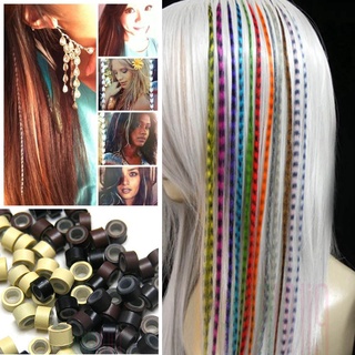71 unids/lote color pluma extensiones de pelo con cuentas extensión bucle gancho punta de pelo m2m5 (6)