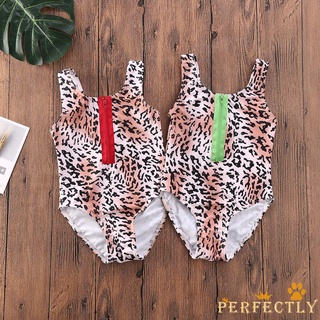 PFT7-ZZ traje de baño con estampado de leopardo para bebé/niña/traje de baño de verano sin mangas/traje de baño de una pieza (1)