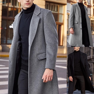 Abrigo de manga larga de los hombres Blazer de invierno de negocios gabardina cortavientos Outwear abrigo largo chamarra de trabajo Formal más el tamaño (9)