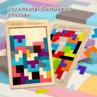 ⭐ Rompecabezas de madera para niños Tetris rompecabezas Tangram inteligencia colorido bloques 3D juego de regalo educativo para niños