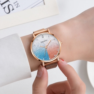J&L delicado reloj de cuarzo de aleación de cristal colorido Metal imán hebilla correa de malla reloj de pulsera para las mujeres