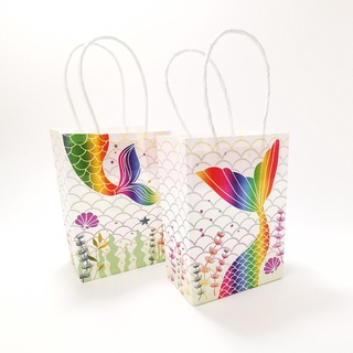 Sirena cola de papel bolsas de regalo de sirena bolsas de fiesta de cumpleaños decoraciones niños bebé ducha boda caramelo bolsa de suministros (1)