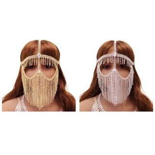 10mk mujeres velo máscara brillante cara joyería Headwear Rhinestone cadena borla máscara cara