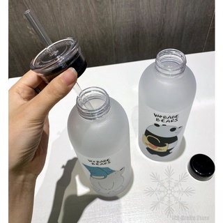 Botellas De Agua De Plástico Esmerilado Transparente De 1000 Ml Con Paja/Botella De Succión De Oso De Dibujos Animados Para Niños Estudiante (6)