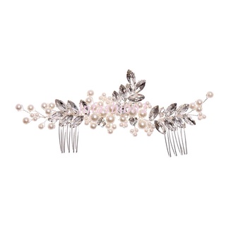 Inf hojas de novia peine de pelo perla boda diadema diamantes de imitación accesorios para el cabello