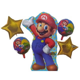 Set de globos Mario Bross con 5 piezas globo metálico de aluminio adorno fiesta feliz cumpleaños