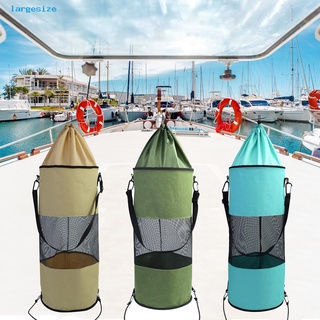 LAR_ Multi-functional Hoop Mesh Garbage Bag Outdoor Washable Hoop Mesh Garbage Bag No Deformation for Boat