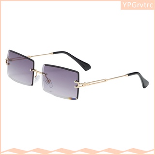 gafas de sol rectangulares retro sin montura para mujer, elegante gradiente tintado lente de metal dorado sin marco gafas cuadradas de verano