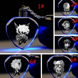 My Hero Academia Midoriya Izuku Bakugou Katsuki corazón en forma de cristal de siete colores flash LED decorativo colgante llavero