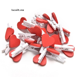 【lucaiit】 20 Pcs Stylish Wooden Red Love Heart Pegs Photo Paper Clips Wedding Decor Craft [MX]