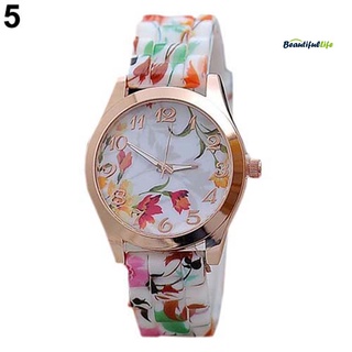 Beautifullife - reloj de pulsera de cuarzo con estampado de flores, banda de silicona, números árabes (6)