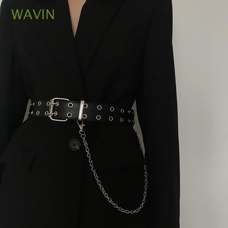 WAVIN Lujo Cinturón Punk Cadena de cinturón Cinturón Aleación Doble fila Personalidad Ropa de moda Broche largo Mujer Jeans/Multicolor