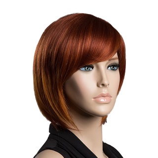 [[2]] pelucas de pelo recto natural naranja roja oblicua corta para mujer