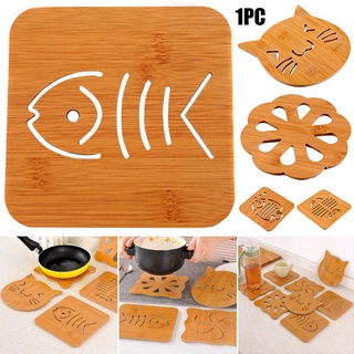 1 Pcs Isolation Pad Wooden Insulation Mat Heat Resistant Kitchen Coasters Cute Cartoon Pattern For Cup Bowl