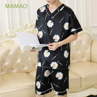 mamao 2 unids/set pijama conjuntos casual de dibujos animados masculino ropa de dormir de moda cuello v hielo seda manga corta cómodo suave ropa de dormir
