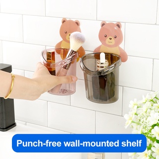 lindo oso de dibujos animados soporte de pared cepillo de dientes titular de la taza punch libre estante de almacenamiento suministros de baño