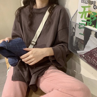 Mujer moda otoño manga larga camiseta coreana nueva suelta Color sólido Tops
