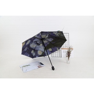 Paraguas de pintura al óleo de Van Gogh paraguas negro paraguas de protección solar UV para mujeres al aire libre tres sombrillas de protección solar (8)