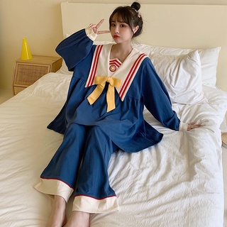 Pijamas de manga larga coreana para mujer primavera y otoño 2pcs
