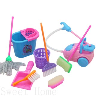 9 unids/set mini pretender juego fregona escoba juguetes lindo niños limpieza muebles kit de herramientas casa limpiar chsg (1)