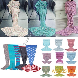 DB1-manta de cola de pescado de sirena para niñas a mano ganchillo púrpura azul envoltura alfombra