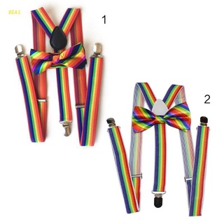 Bea1 fashion Bow Tie Strap Clipe conjunto arcoíris listradoinho Nó Adulto Adulto Calças Jardineiras Substituição Cintas Acessórios