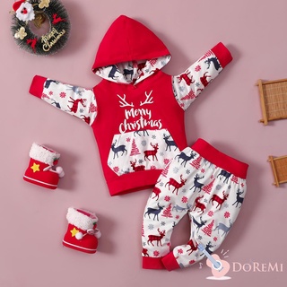 _ -bebé 2 piezas de trajes navideños, casual manga larga letra ciervo impresión sudadera con capucha