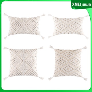 [xmeljuwn] fundas de almohada boho tiro, tejido tufted algodón lino decorativo fundas de almohada borlas sofá dormitorio, acento cojín