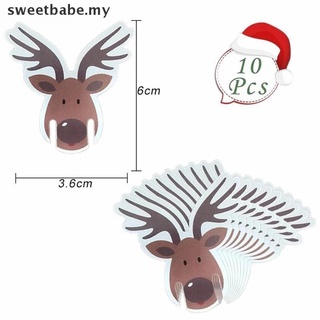 [sweetbabe] 10pcs tarjeta de copa de navidad Santa copa de vino decoración feliz navidad adorno [MY]