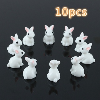 10 piezas Mini conejo miniatura de resina de jardín de hadas adorno de maceta de casa de muñecas maceta de casa de la estatuilla Animal terrario decoración