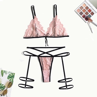 [baybeey] Conjunto De Pijama/ropa interior/Conjunto De brasier Sexy De encaje con flores/brasier inalámbrico (8)