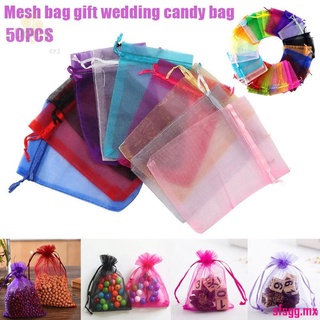 50 bolsas de caramelo bolsas de malla transparente Organza regalo con cordón bolsas para regalo de boda
