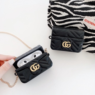 Gucci negro bolsa de auriculares de silicona Airpods caso con cadena para Apple Airpods1/2 Pro Bluetooth auriculares cubierta protectora suave