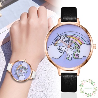 Reloj de pulsera de cuarzo con esfera redonda de dibujos animados para mujer