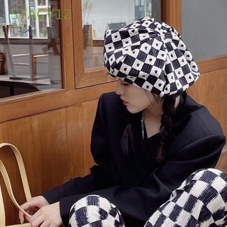 STACY12 Sencillo Sombrero de estilo coreano Dulce Amor Boinas de tablero de ajedrez Pana Todo partido Literario Sombrero de pintor Cálido Tartán Gorra octogonal de mujer