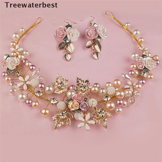 [treewaterbest] diadema con pedrería de cristal de flor perla/diadema nupcial/banda de pelo hecha a mano mx (1)