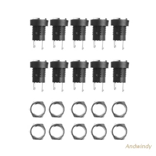 AND 10Pcs Power Supply Female Jack Panel Mount Connector 5.5mm 2.1mm Plug Adapter