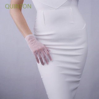 QUINTON Fashion Opera guantes niñas malla corto guantes mujeres boda transparente Sexy negro Ultra delgado guantes de dedo/Multicolor