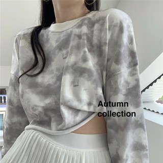 Listo stockalgodón otoño delgado tie-dye suéter de las mujeres 2020 suelto y versátil de manga larga corto crop top