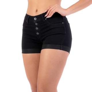 Short Mezclilla Stretch Mujer Opps Jeans Negro Con Botonera