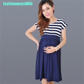 [fashionwayswac] vestido de mujer embarazada de rayas de manga corta casual vestido de maternidad ropa madre [fwac]