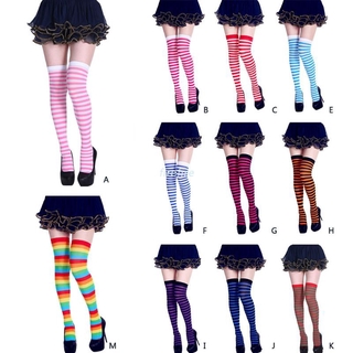 Fir calcetines largos de rayas para mujer/medias de Altura del muslo/color Contrastante/Cosplay/halloween
