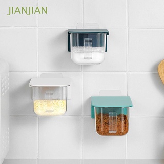 jianjian - caja de condimento transparente con cuchara, tarros de sal, recipiente de almacenamiento, combinación de suministros de cocina, montado en la pared, caja de almacenamiento para el hogar, herramientas de especias, multicolor