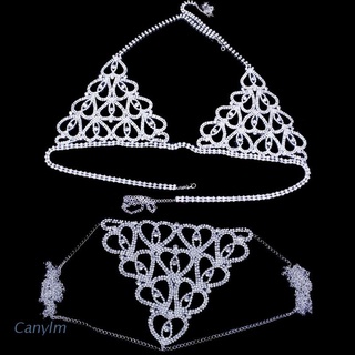 Canylm Sexy Crystal Body Chain Silver Bikini Bra Chain Suit Beach Waist Belly Chain Crop Top Underwear Body Jewelry Accessories