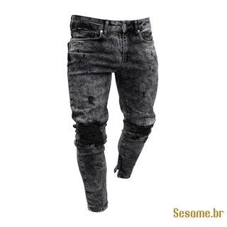 Pantalones vaqueros de Motociclista rasgados agujeros para hombre del Sol, Moda estiramiento rotos rotos de Moda pantalones de Moda Jeans (1)