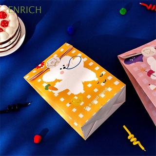 ENRICH 6Pcs Cuadros de color Bolsa de galletas y dulces coreano Lindo dibujo animado Bolsa de papel Mini Bolsa con pegatinas|Soportar Envasado de bocadillos Embalaje de regalo